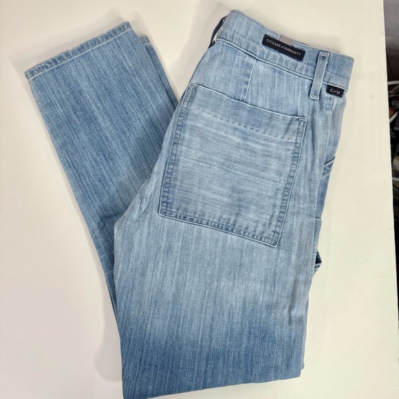 CITIZENS OF HUMANITY Leah 25 Cargo Straight Leg Light Wash Utility Denim Jeans - Picture 3 of 15